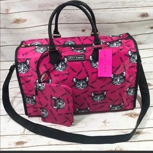 Betsey Johnson Hot Pink Cat Weekender Bag NWT